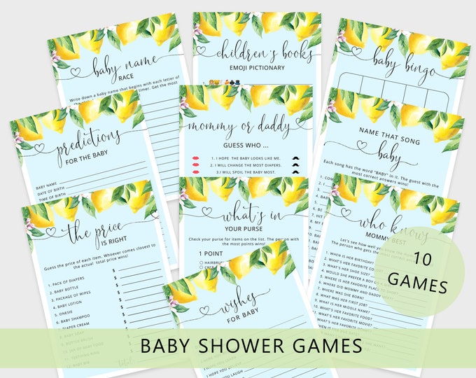 Lemon baby shower games bundle. Main squeeze baby shower games. Blue Lemon baby shower games Instant download #lem4