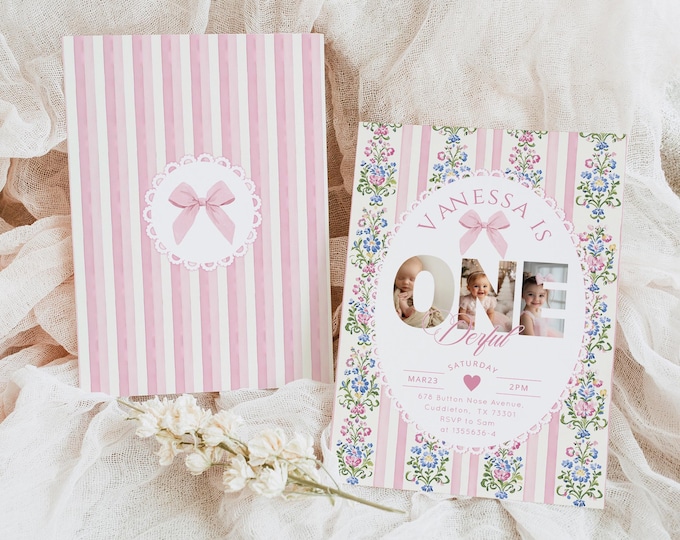 Onederful Photo collage 1st Birthday invitation, Love Shack Editable Corjl Template #fo1