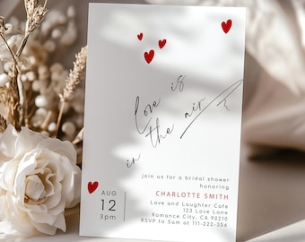 Love is in the Air Minimalist Bridal Shower invitation. QR Code Registry Editable template #la1
