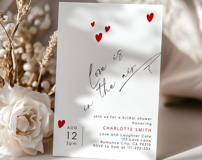 Love is in the Air Minimalist Bridal Shower invitation. QR Code Registry Editable template #la1