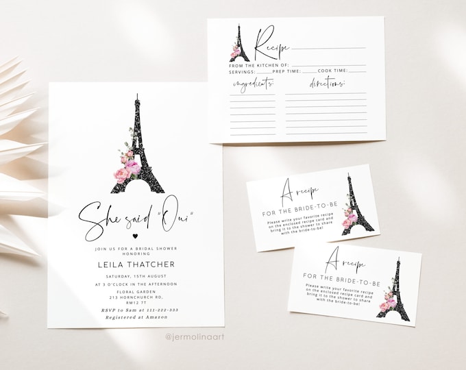 She said oui Bridal Shower Invitation bundle. Modern minimalist Paris bridal shower invitation bundle #par1