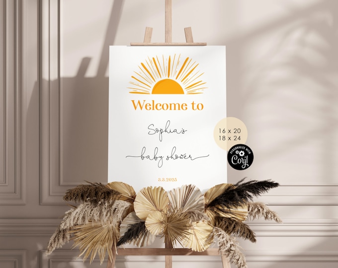 Here comes the sun welcome sign.  Boho sun baby shower welcome sign. Minimalist boho here comes the son welcome sign #s3