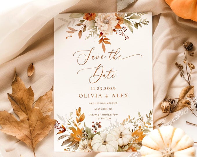 Fall Wedding save the date template | Editable Terracotta Wedding Corjl #fw1