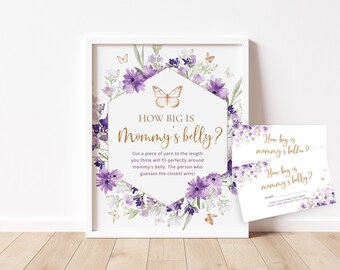 Butterfly How Big is Mommy's Belly Game. Purple gold baby shower games. Belly Guessing Game. Instant Download #06