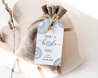 Thanks a hole bunch thank you tag. Blue Donuts favor tag template.  Editable donut baby sprinkle thank you tag #04