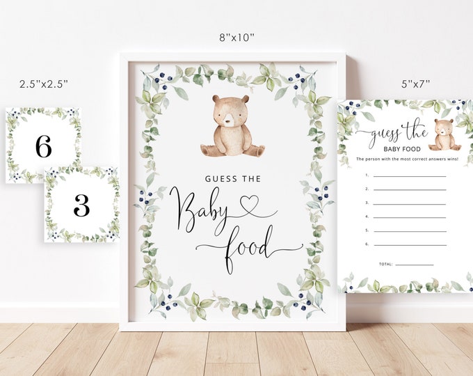 Bear guess the baby food game. Eucalyptus Guess the baby food baby shower game.  Instant Download #w1