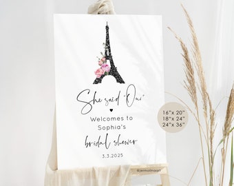 Paris Bridal Shower Welcome Sign: Eiffel Tower, Elegant Theme (Corjl Template) #par1
