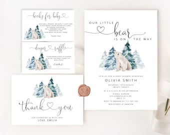Polar Bear Baby Shower Invitation Bundle: Winter Forest (Digital Download)  #ad1