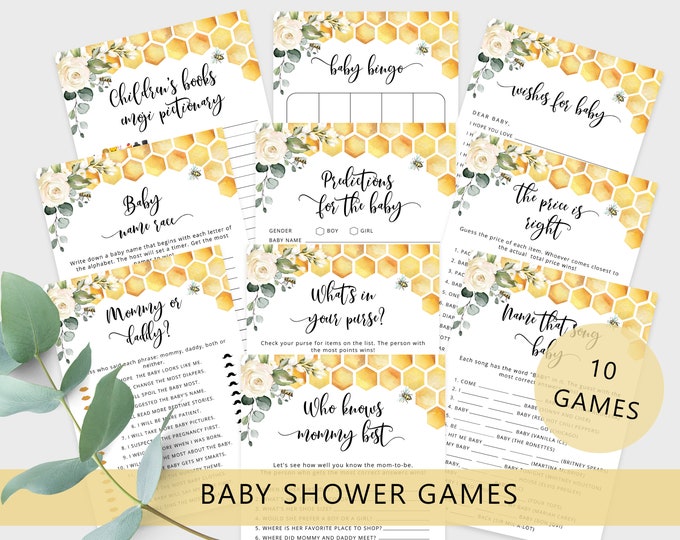 Bee Baby Shower Games Bundle. Bee gender reveal Baby Shower Games. Honey bee baby shower. Instant Download #bee