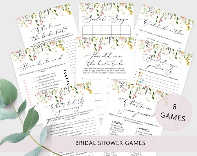 Wildflowers bridal shower games. Elegant floral bridal shower games bundle. Modern wildflowers bridal shower games bundle #wl3