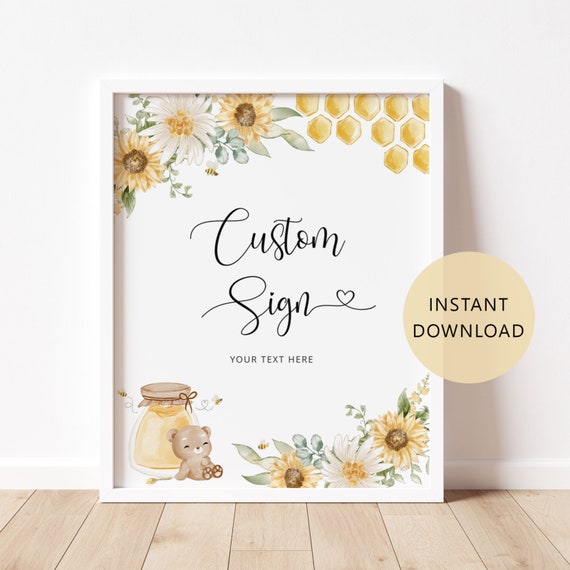 Honey bear Custom Sign Template,  Sunflowers custom sign. Create Your Custom Sign. Instant Download #hb1