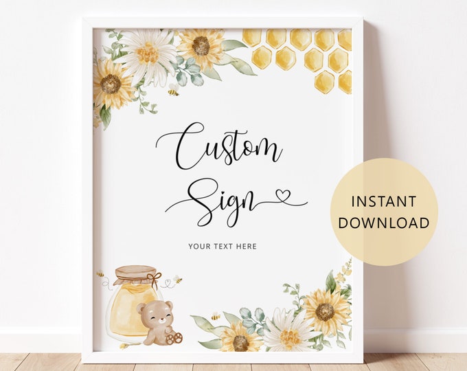 Honey bear Custom Sign Template,  Sunflowers custom sign. Create Your Custom Sign. Instant Download #hb1