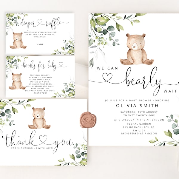 Wir können kaum warten, Baby Shower Einladungspaket. Babypartyeinladung im Wald. Junge-Baby-Dusche-Einladung Set.  #w5