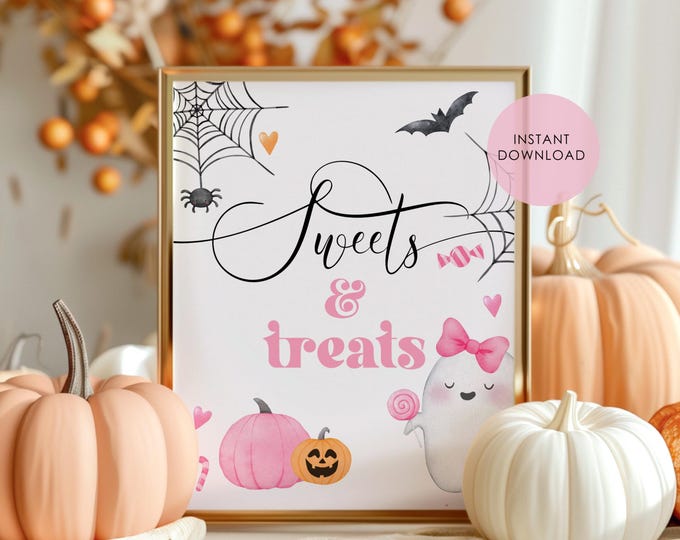 Sweets and treats cute ghost Sign. Halloween Sweets and treats sign. Little Boo Baby shower Sweets and treats Instant Download #hl2