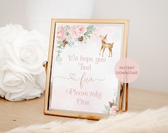 Winter Deer Birthday Favor Sign: Blush Pink Floral (Instant Download)  #wb6