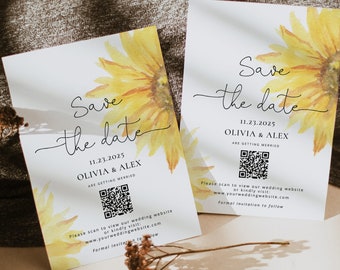 Sunflower save the date. Editable  sunflower minimalist save the date template. Corjl template #sun