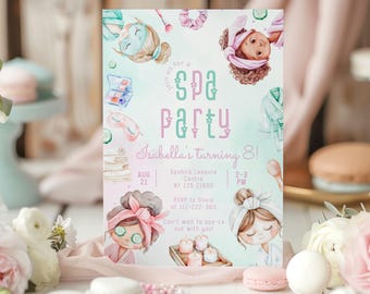 Spa Party Birthday invitation template | Girls Pamper Party invite Corjl #sp3