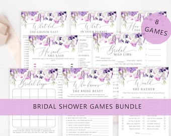 Lilac Bridal Shower Games Bundle, Purple floral Wedding Shower Games. Wildflowers Bachelorette Party Games Instant Download #09