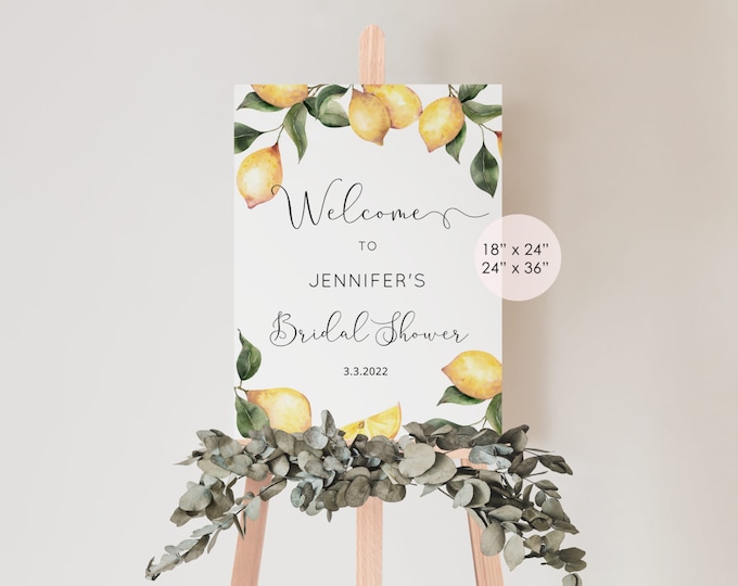 Lemon bridal shower welcome sign. Lemon editable welcome sign. She found her main squeeze.  Corjl Printable Instant download #lm1