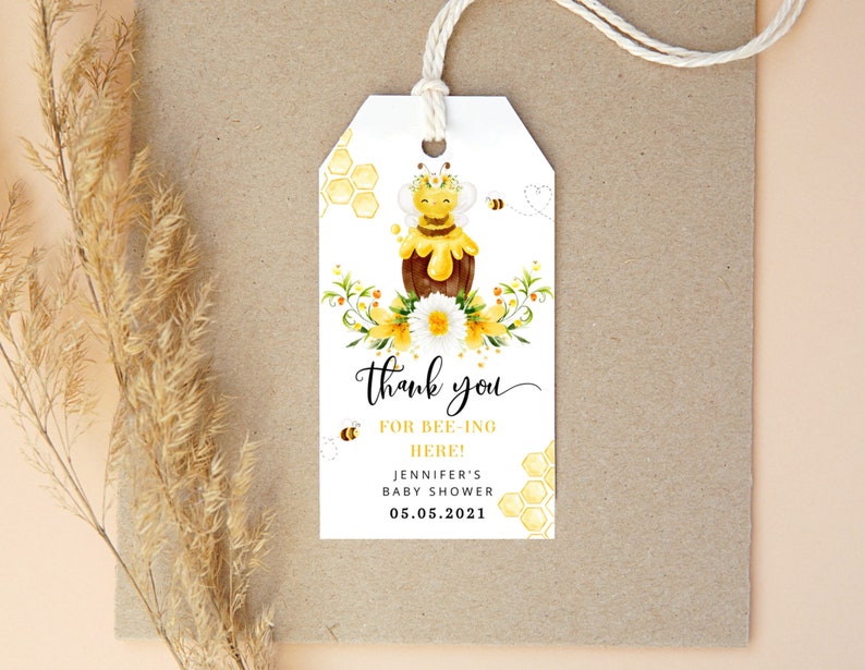 Bee Baby Shower Thank You Tag: Editable Favor Template #08 image 1