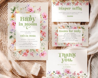 Wildlower Baby in Bloom Baby Shower Bundle | Vibrant pink watercolor Corjl templates #wl2