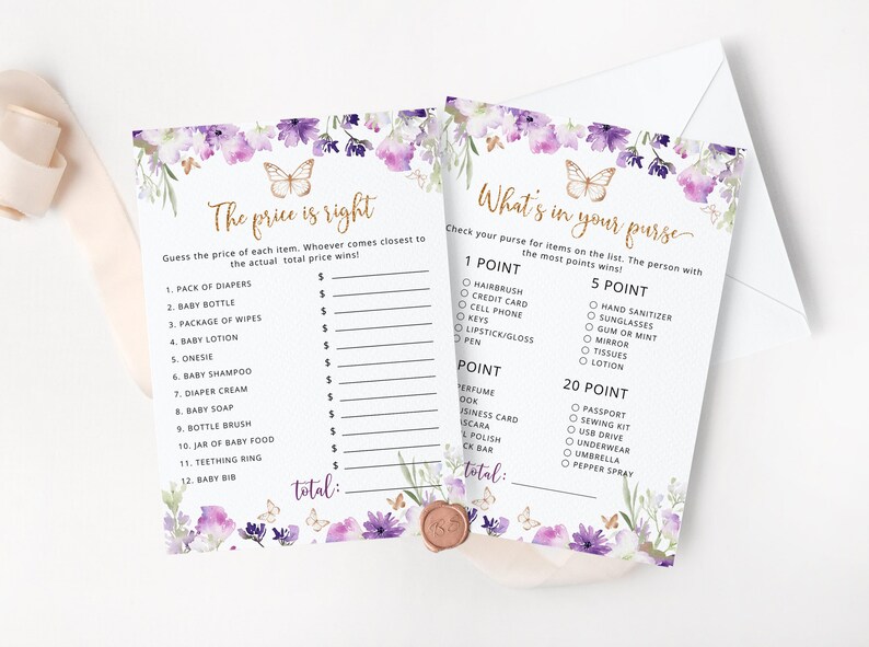 Purple Butterfly Baby Shower Games Bundle. Purple Baby Shower Etsy