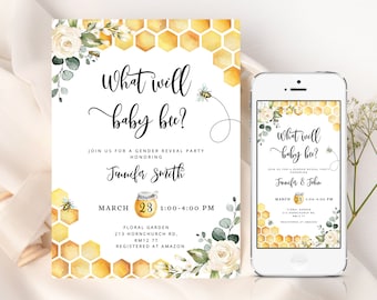 What will baby bee electronic gender reveal  Invitation. Bee gender reveal invitation. Bee e-vite gender reveal #bee