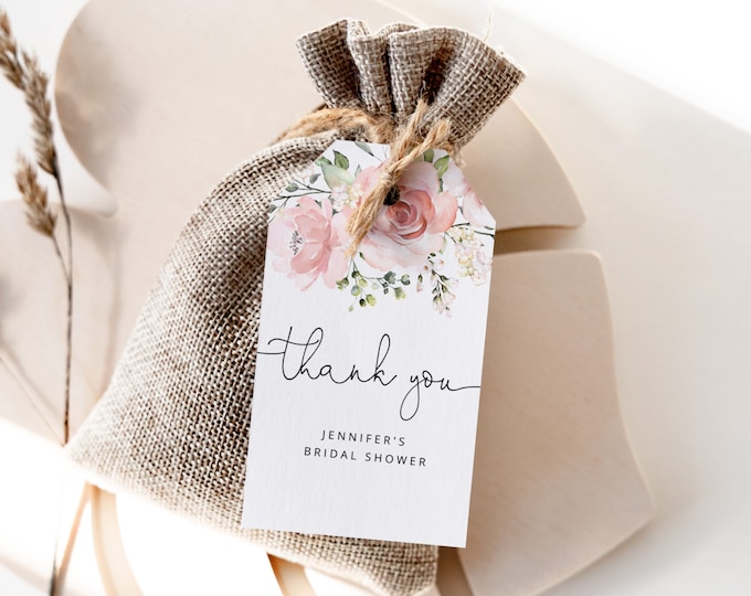 Blush floral Bridal shower Thank You Tag Template. Blush thank you tag. Editable floral favor tag. Wedding thank you tag #br2