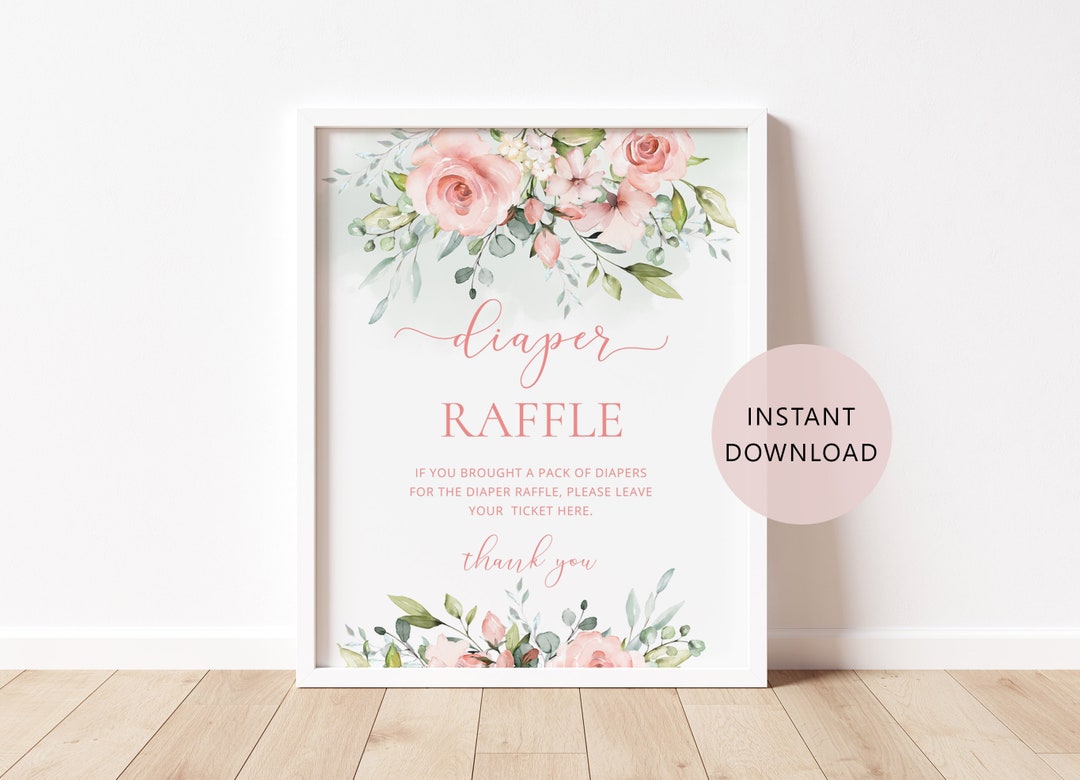 Floral Diaper Raffle Sign. Blush Diaper Raffle Sign. Greenery Diaper ...