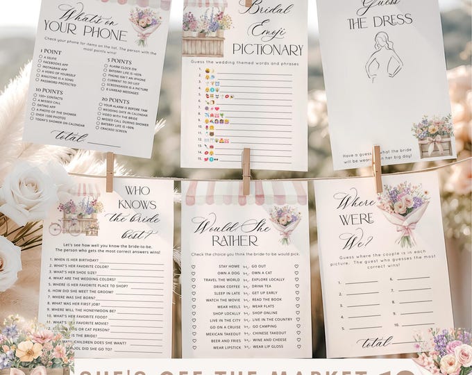 Fresh Off the market Bridal Shower Games Bundle | Flower Cart Provence bridal games Corjl Template #of1