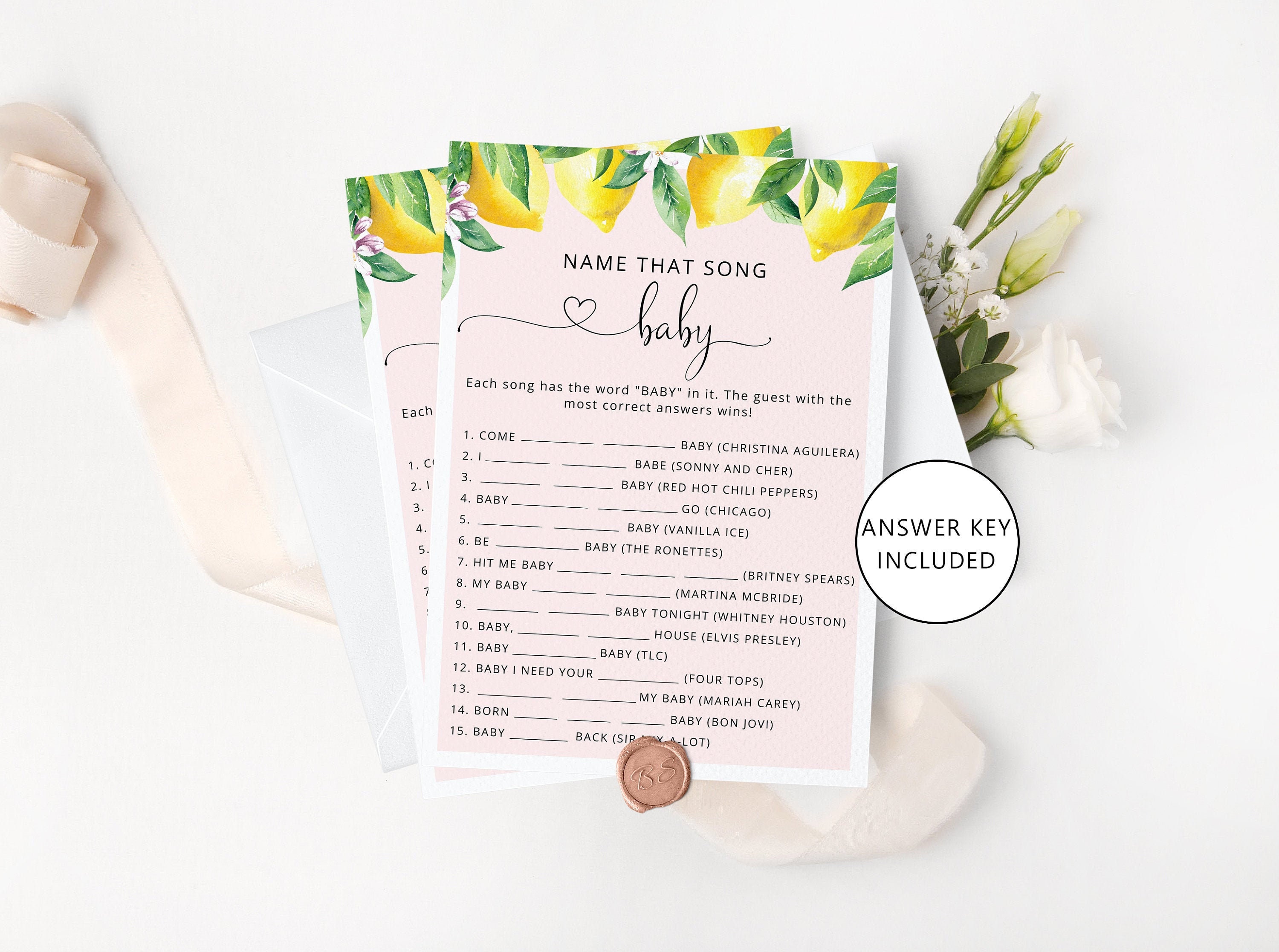 Name That Song Baby Game. Lemon Name That Song Baby Shower - Etsy