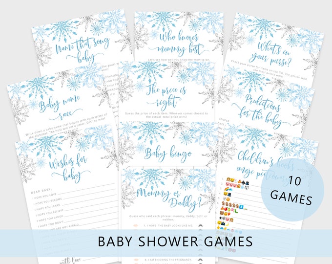 Winter Baby Shower Games Bundle. Baby it's cold outside Baby Shower Games. Blue silver snowflake baby shower games. Instant Download #sn2