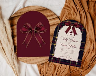 A merry Little Baby Shower: Vintage Christmas Red Bow Plaid (Corjl Editable Template) #rh1