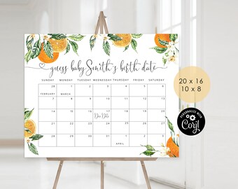 Orange Citrus Baby Shower Game: Guess Due Date Calendar (Digital Download) #or1