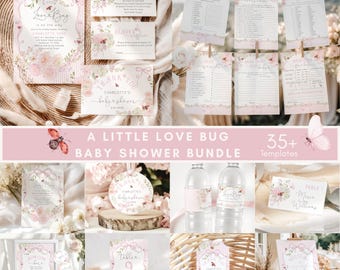Little Love Bug Baby Shower Bundle | Ladybird Wildflower Pink Bow (Corjl Editable template) #wl8