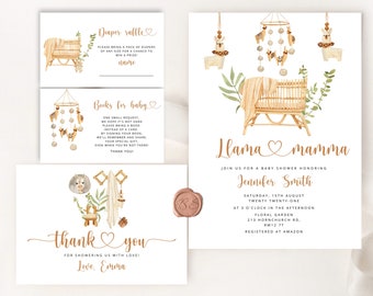 Boho Llama Baby Shower Invitation Bundle (Corjl Editable template) #12
