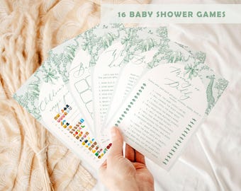Toile Safari Baby Shower Games Bundle: Sage Green, Editable Templates  #toi2
