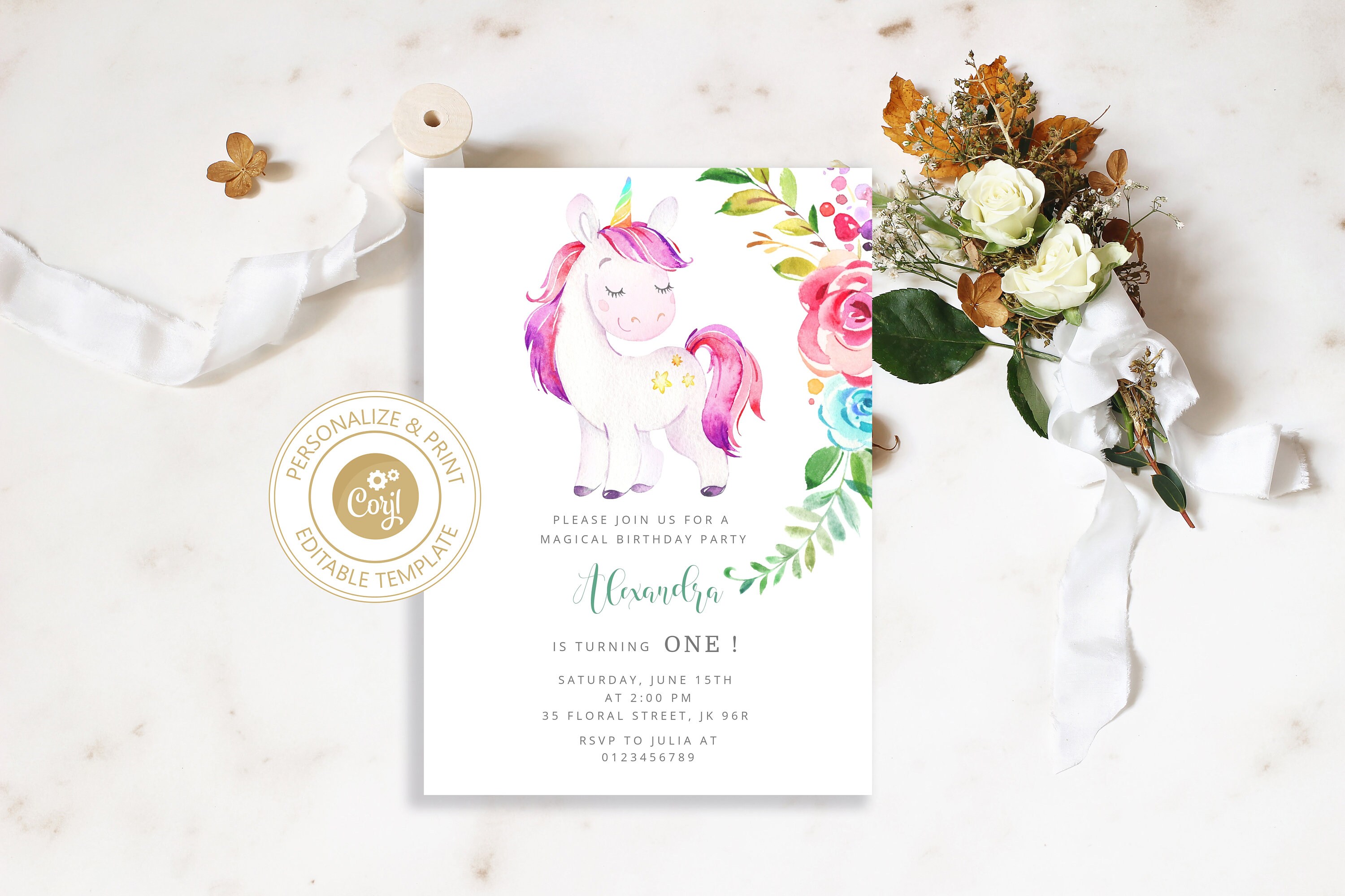 unicorn birthday invitation template rainbow unicorn etsy