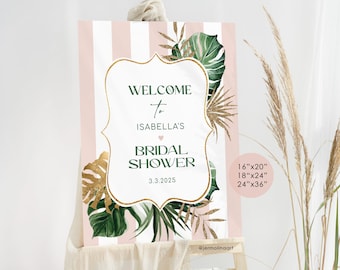 Tropical bridal welcome sign. Editable beverly hills bridal shower welcome sign. Palm leaves bridal welcome sign.  Corjl Printable #bev1