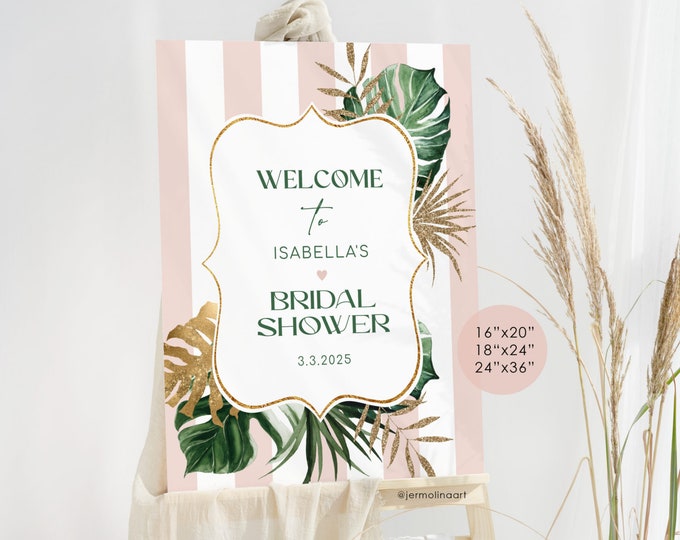 Tropical bridal welcome sign. Editable beverly hills bridal shower welcome sign. Palm leaves bridal welcome sign.  Corjl Printable #bev1