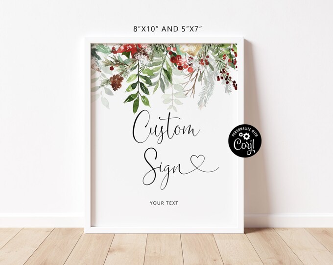 Winter evergreen Custom Sign Template, Winter Table Sign. Create Your Custom Sign. Instant Download #rg2