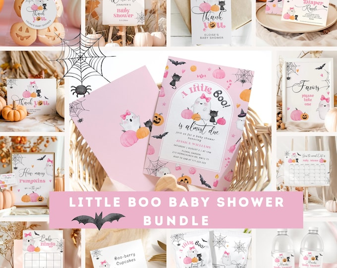 Little Boo Baby Shower Bundle: Pink Pumpkins, Editable Template (Corjl) #hl2
