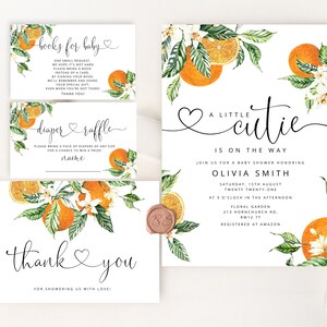 Oranges baby shower invitation bundle. Editable Little cutie baby shower invitation. Citrus gender neutral baby shower #or1