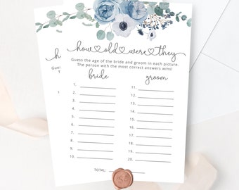 Dusty blue How Old were they, Guess the Bride and groom Age bridal shower game. Dusty blue Bridal Shower Game Instant Download #dus