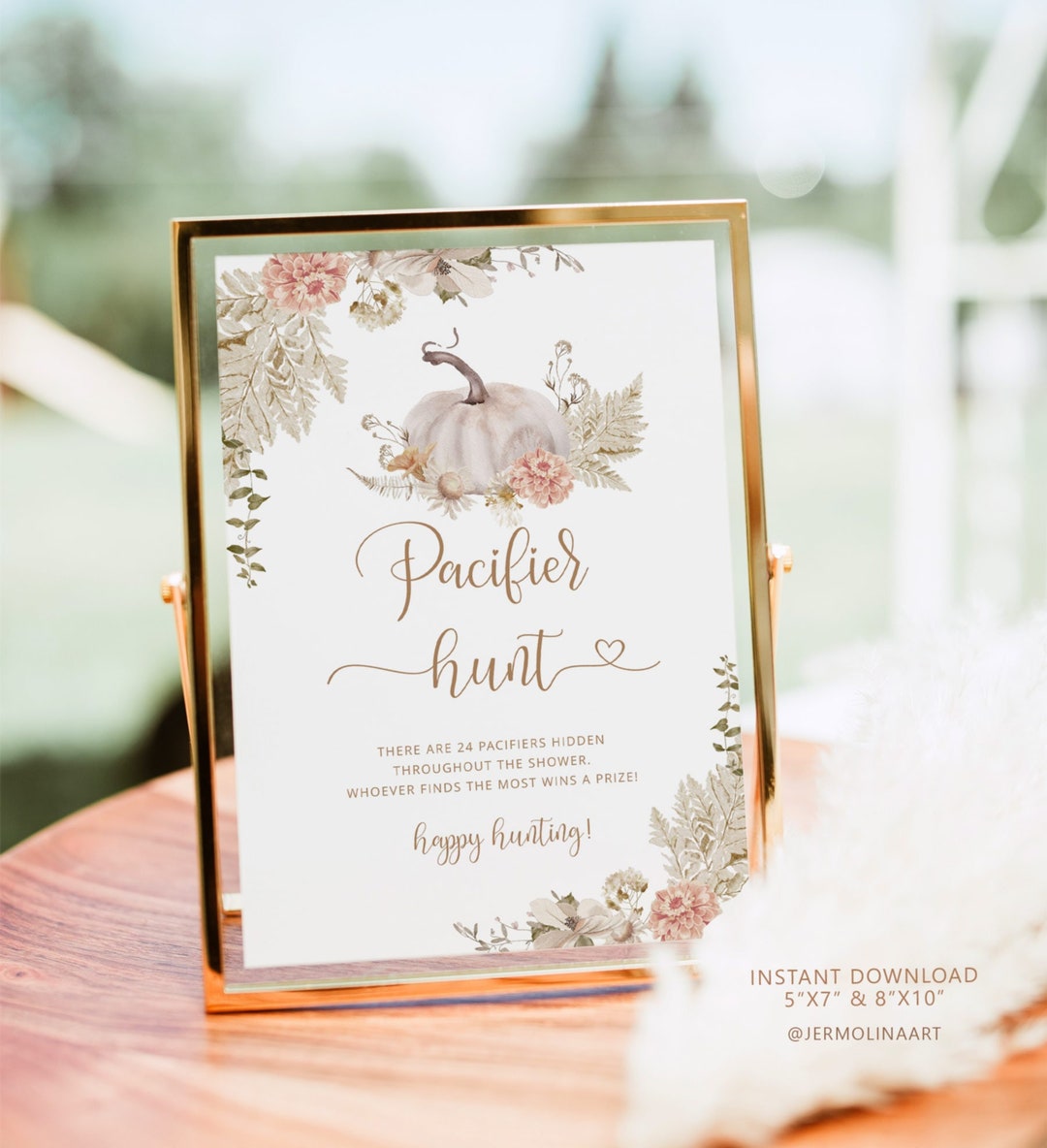 Boho Fall Pacifier Hunt Sign: Pumpkin Baby Shower Game (digital ...