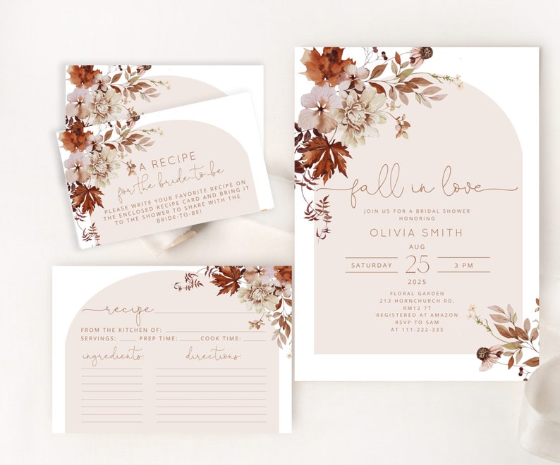 Fall Bridal Shower Invitation Template: Boho Recipe Card (Editable) #17 image 2