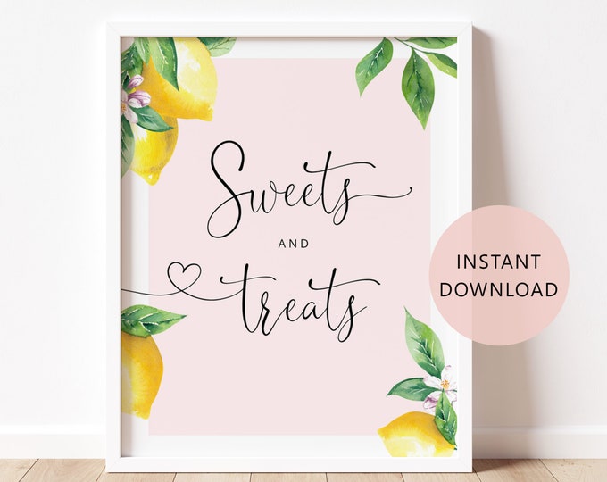 Lemon sweets and treats Sign. Lemon take a sweet treat sign. Little squeeze baby shower Sweets and treats pink sign. Instant Download #lem2