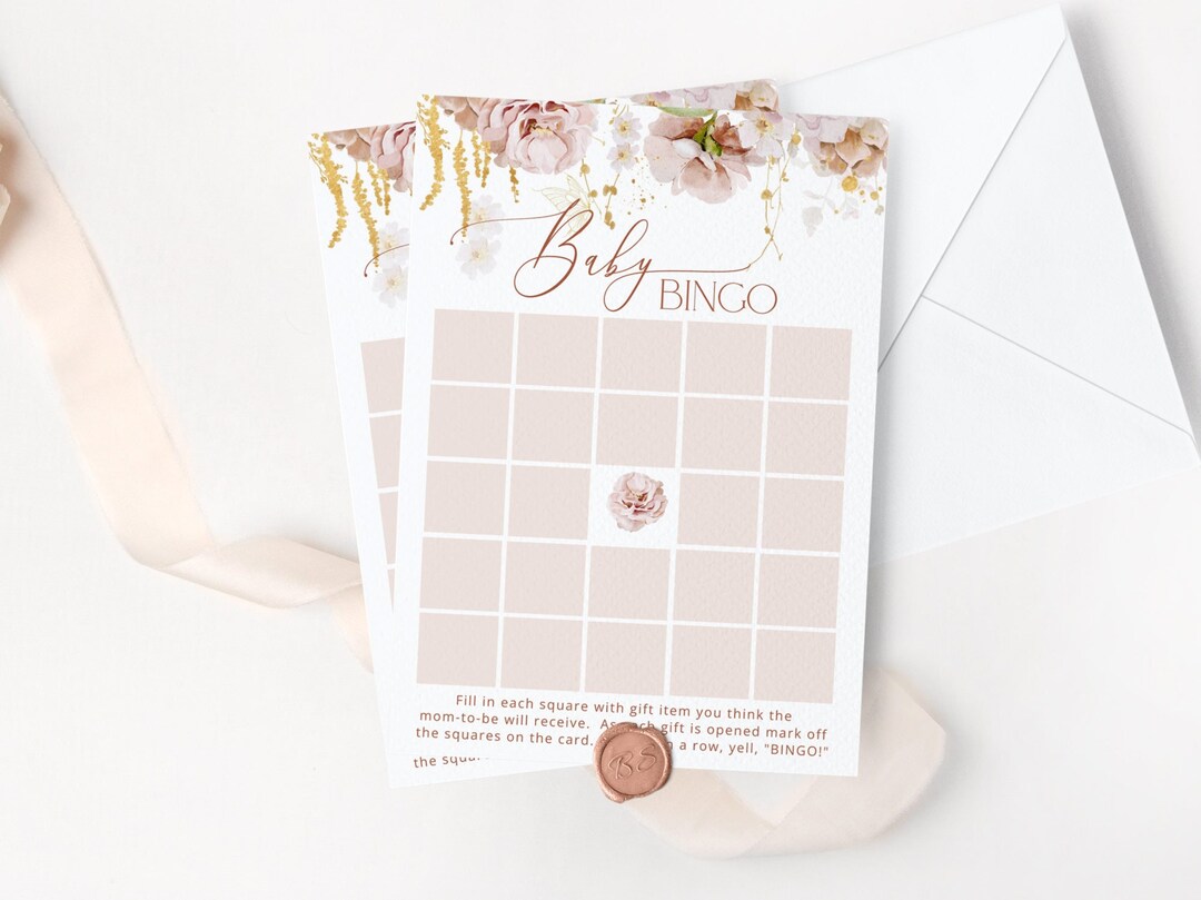 Floral Baby Shower Bingo Card. Boho Baby Bingo Game Printable. Garden ...