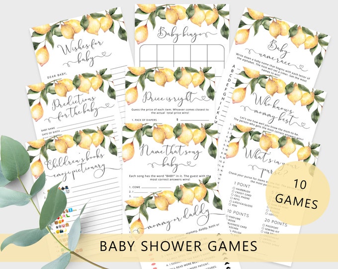 Lemon baby shower games bundle. Main squeeze baby shower games. Elegant Lemon baby shower games Instant download #lm1