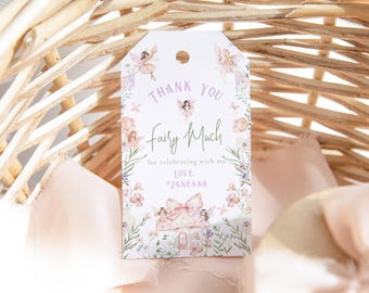 Thank you Fairy Much Birthday party favor tag template | Fairy first Corjl #ff1